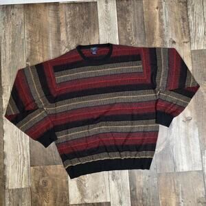 Vintage Striped Knit Sweater XXL Tall Earth Tone 90s Grandpa Dad Grunge Dockers